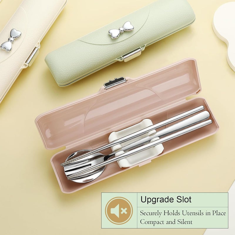 DEVICO Travel Silverware Set with Case, Portable Lunch Utensils Set for Work, Reusable Travel Cutlery Set, 18/8 Stainless Steel Flatware for Caming School Picnic, Dishwasher Safe (Pink) - Image 3
